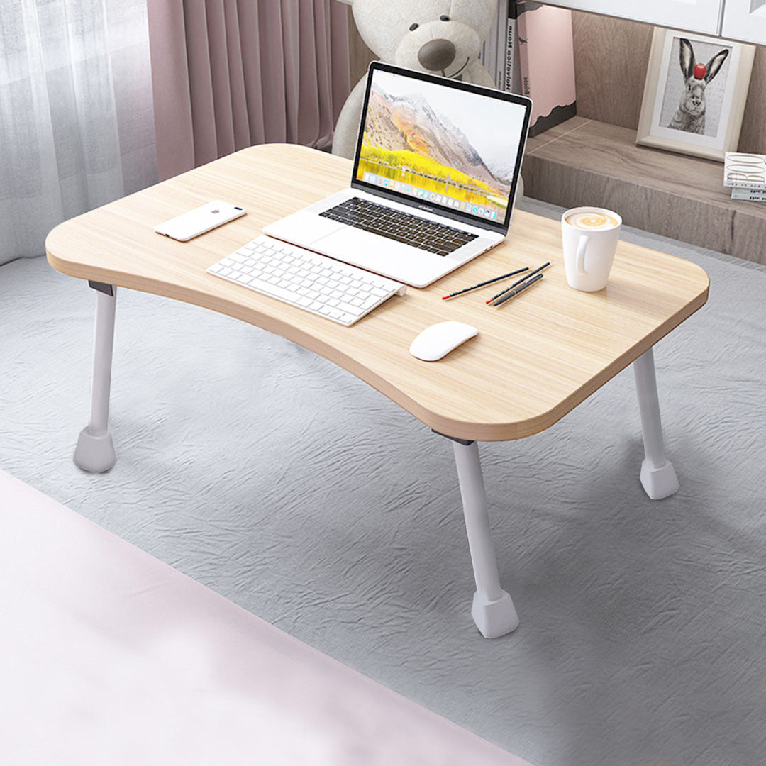 Beige Foldable Study Bed Table Adjustable Portable Desk Stand With Notebook Holder