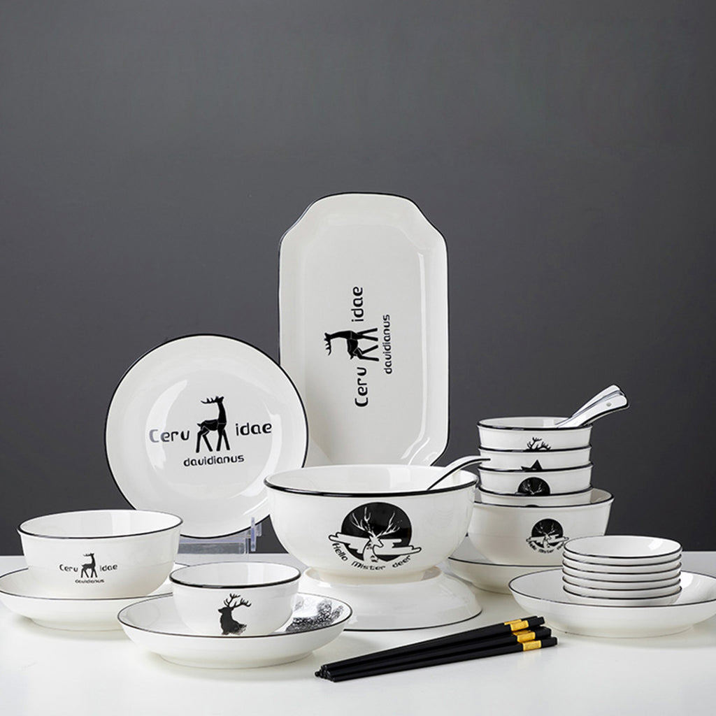 White Antler Printed Ceramic Dinnerware Set of 20