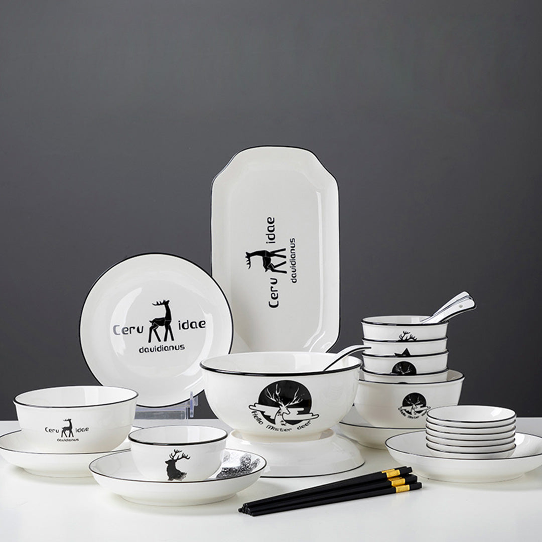 White Antler Printed Ceramic Dinnerware Set of 20