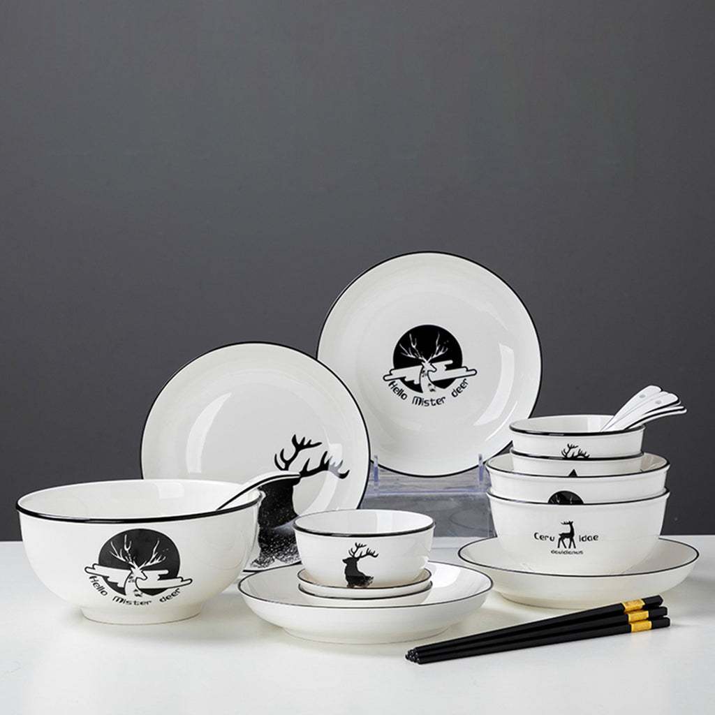 White Antler Printed Ceramic Dinnerware Set of 13
