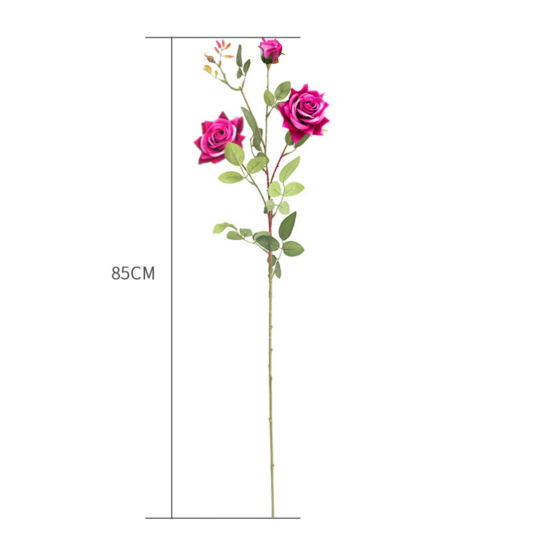 67cm Blue Glass Floor Vase and 12pcs Dark Pink Artificial Flower Set