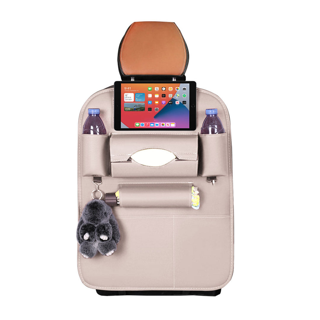 PVC Leather Car Back Seat Multi-Pocket Organizer and iPad Mini Holder White
