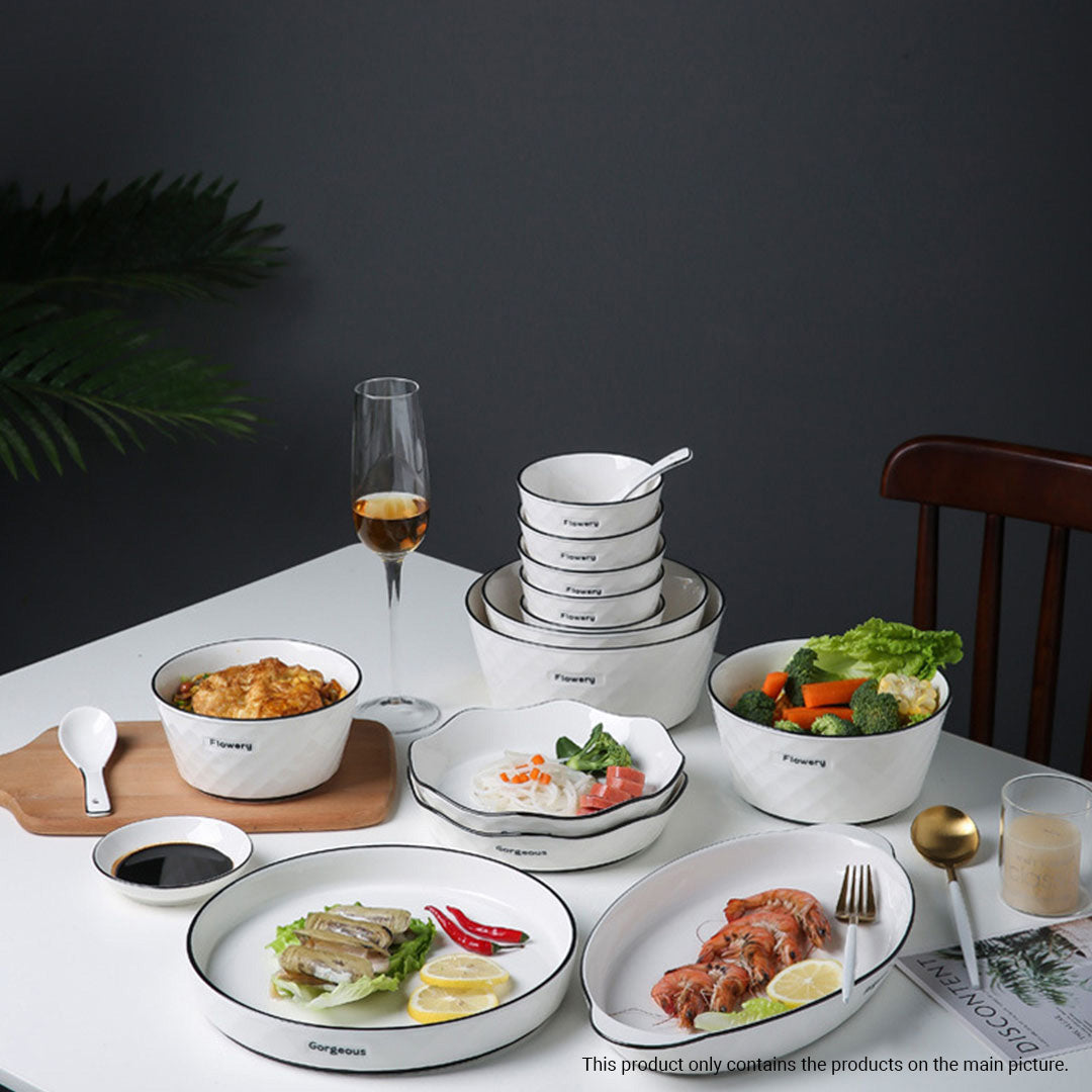 Diamond Pattern Ceramic Dinnerware Set of 4