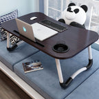 Black Foldable Study Bed Table Adjustable Portable Desk Stand With Notebook Holder and Cup Slot