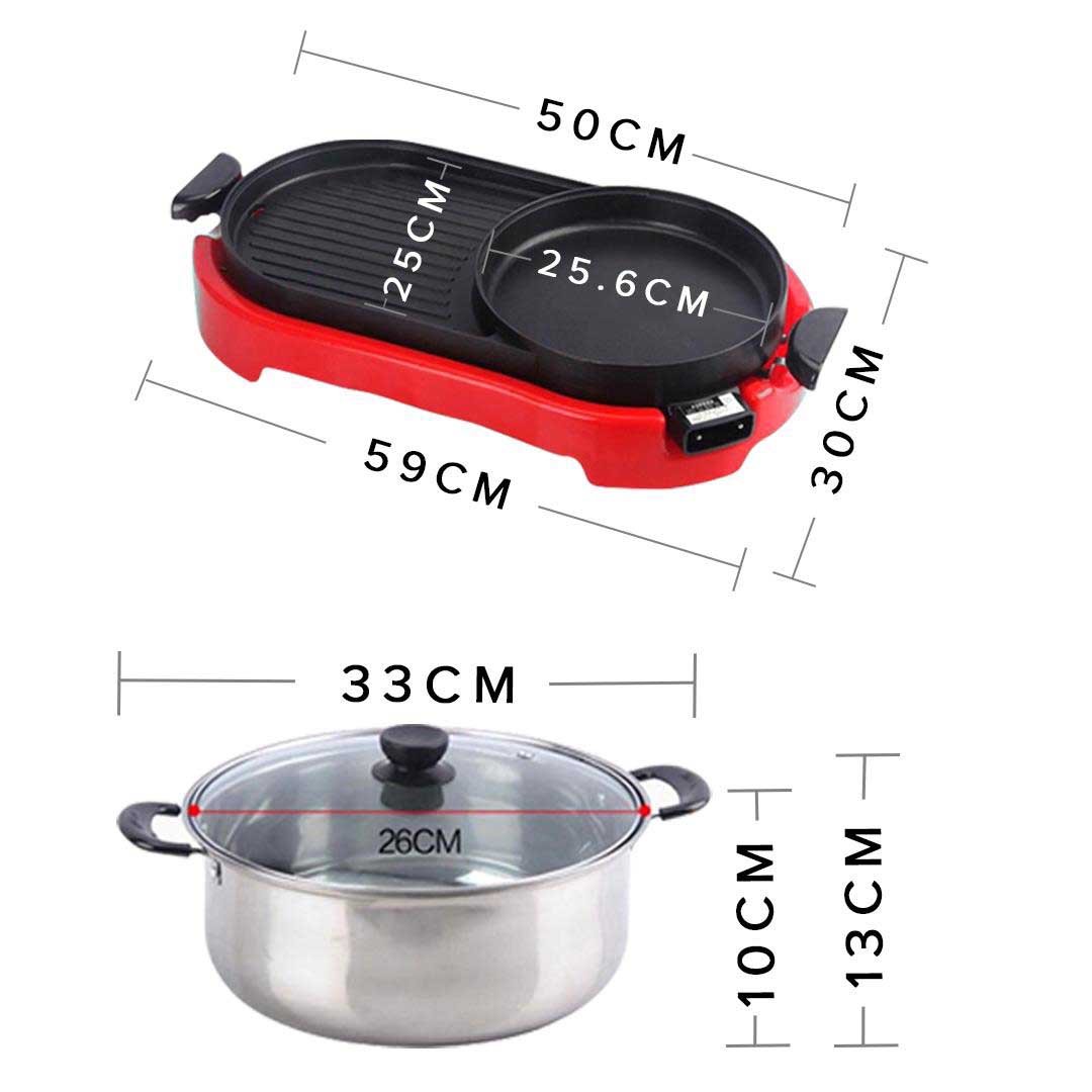 2 in 1 Electric BBQ Grill and Hotpot Red