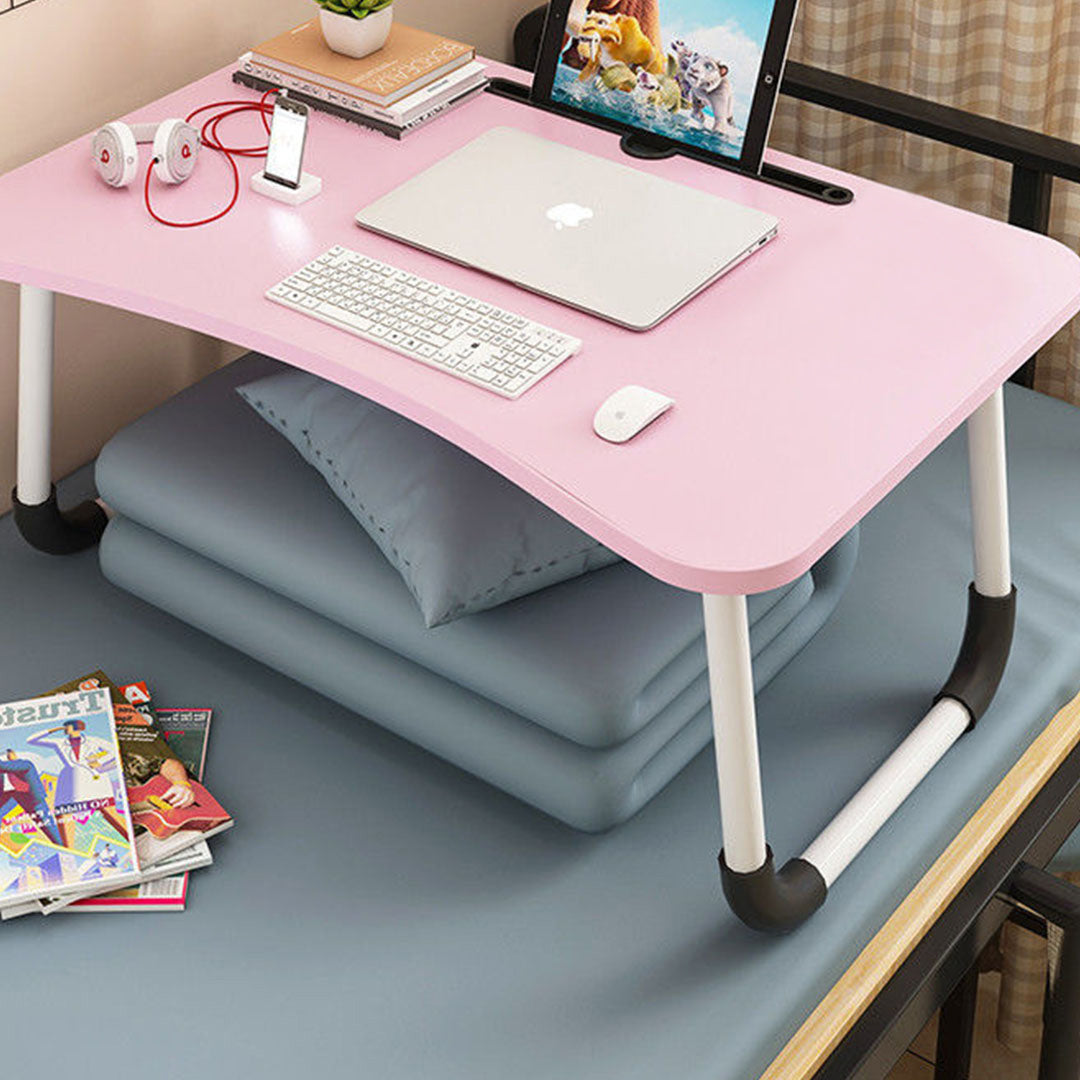 Pink Foldable Study Bed Table Adjustable Portable Desk Stand with Notebook Holder
