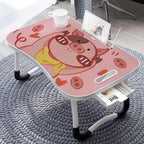 Pink Cute Pig Design Foldable Study Bed Table Adjustable Portable Desk Stand With Notebook Holder and Cup Slot
