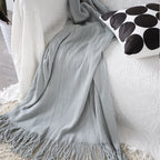 Grey Acrylic Knitted Throw Blanket