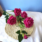 Blue Glass Flower Vase with 8 Bunch 5 Heads Artificial Silk Rose Set