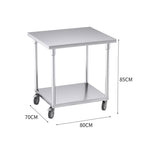 80cm Commercial Kitchen Stainless Steel Work Bench with Wheels