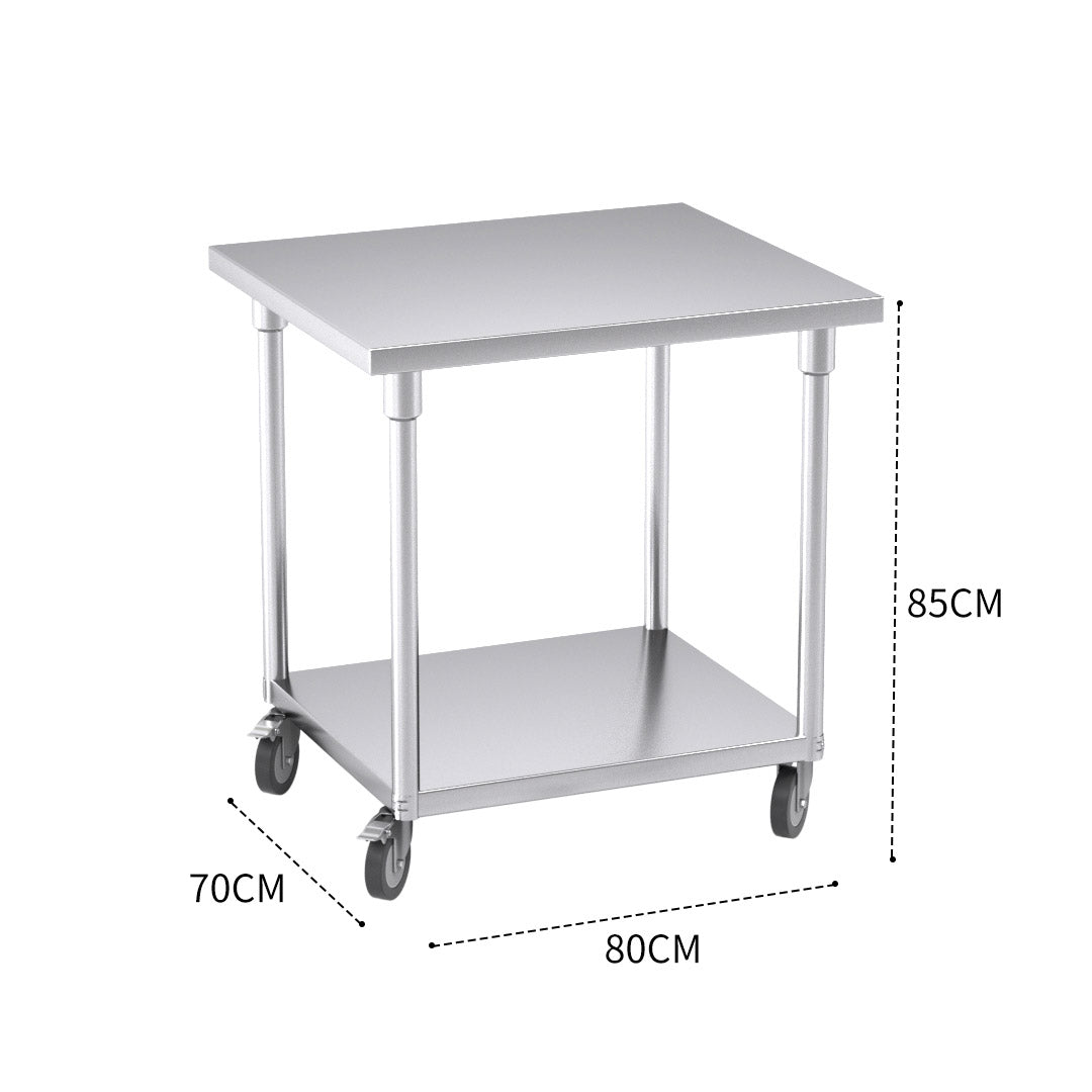 80cm Commercial Kitchen Stainless Steel Work Bench with Wheels