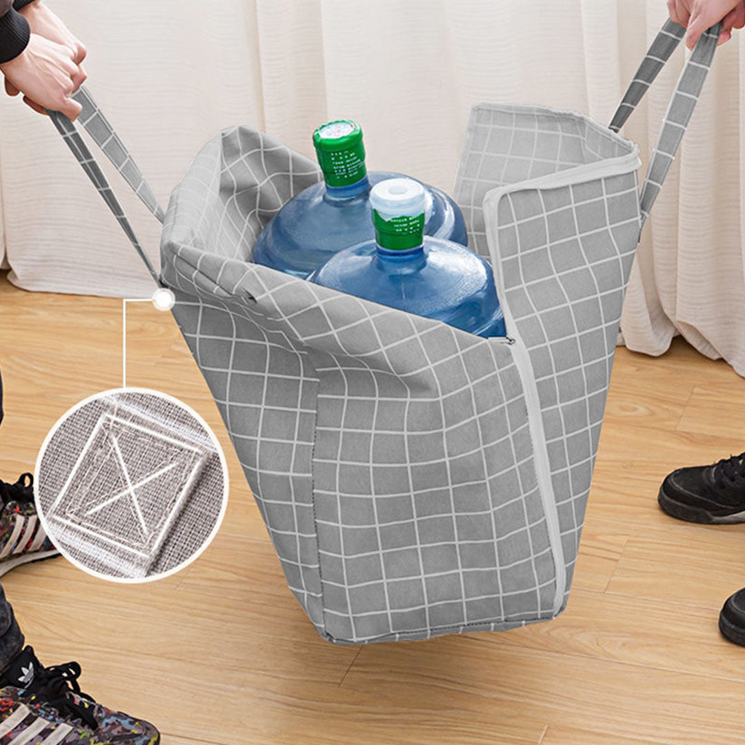 Grey Plaid Medium Storage Luggage Bag
