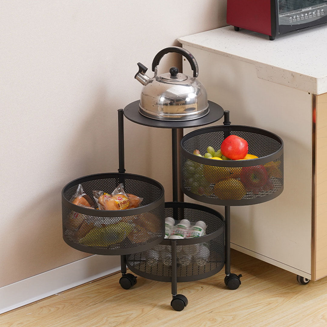 3 Tier Steel Round Rotating Kitchen Cart