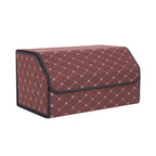 Leather Car Boot Foldable Trunk Cargo Organizer Box Coffee/Gold Stitch Large