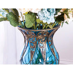 85cm Green Glass Floor Vase with Tall Metal Stand