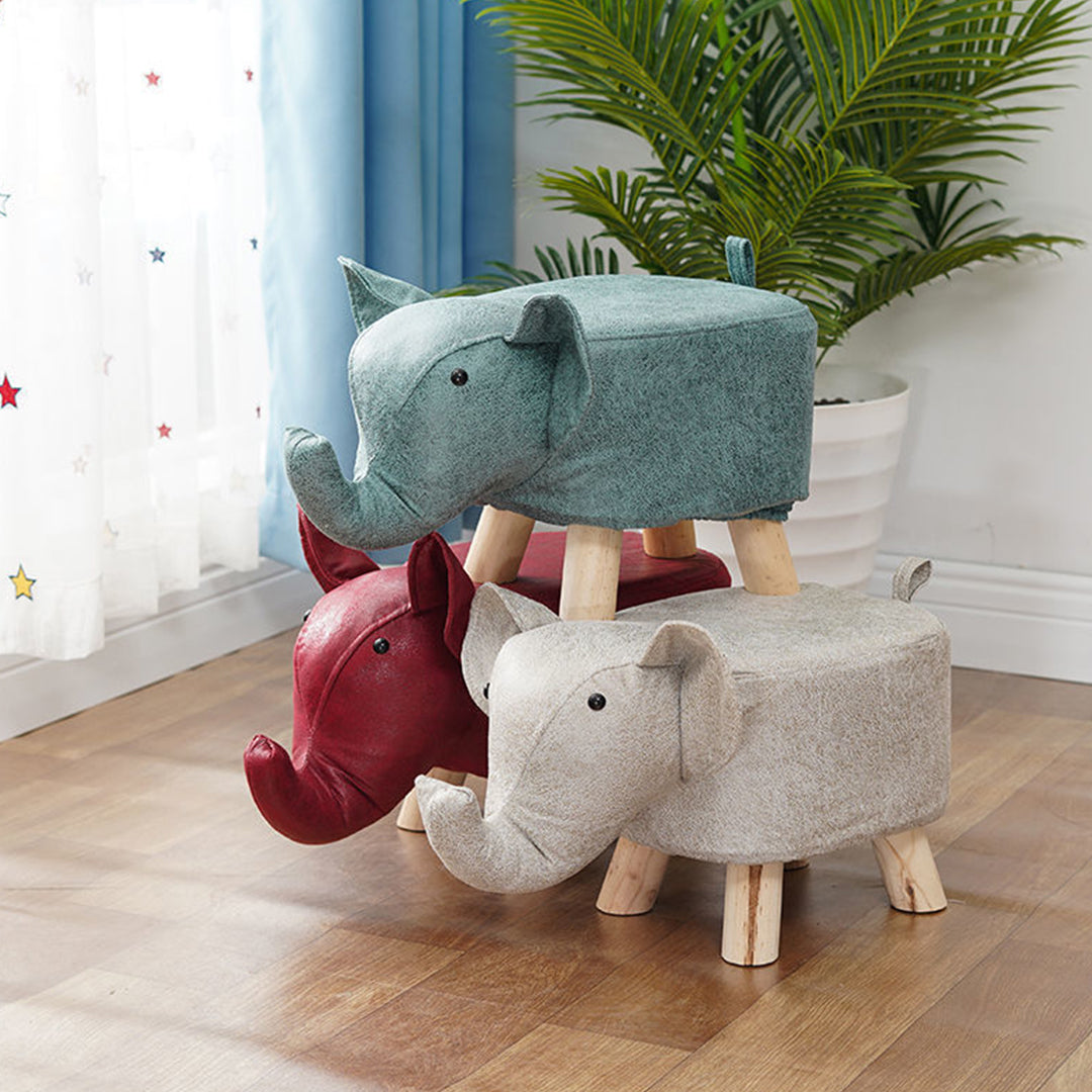 Red Kids Ottoman Stool Elephant Character Bench Seat