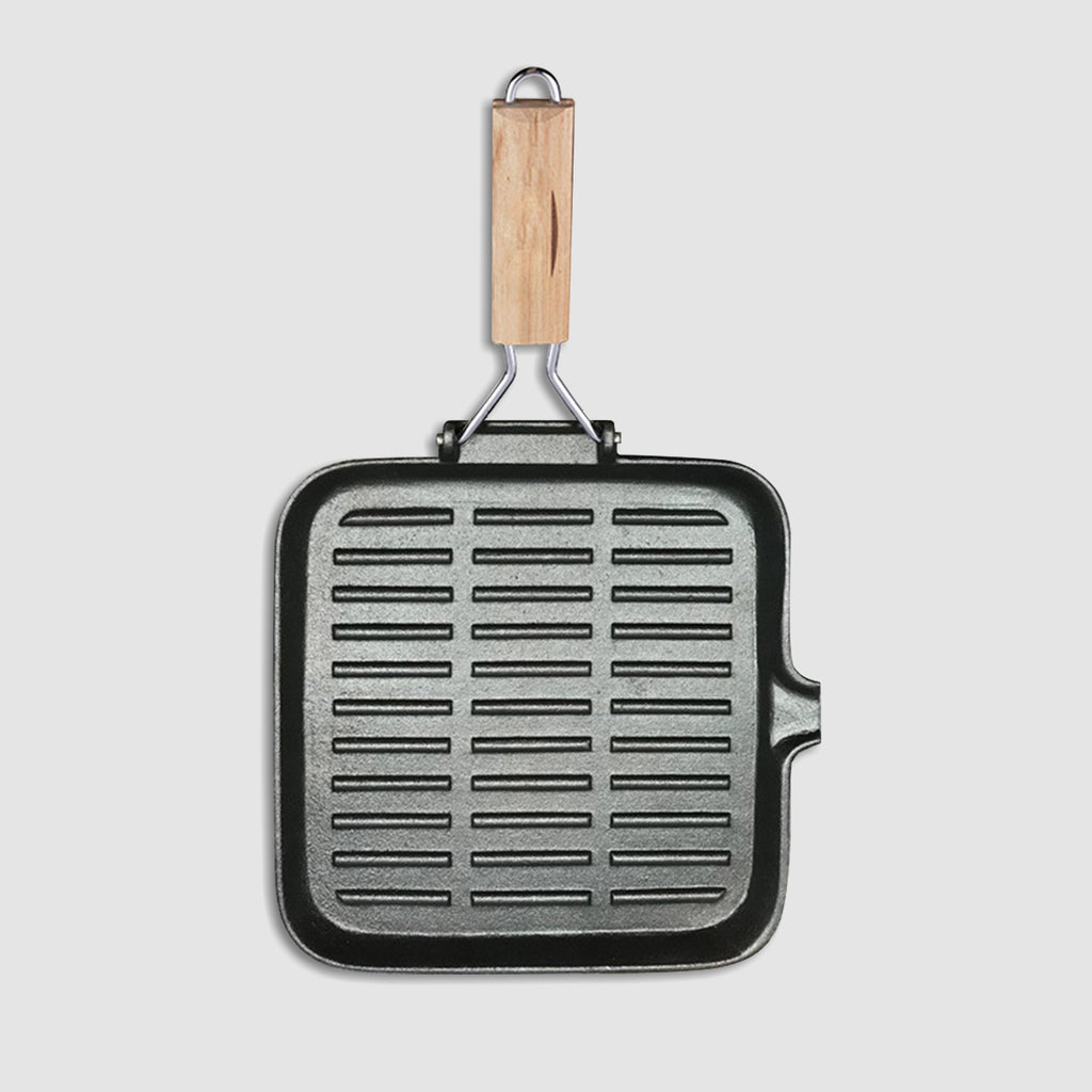 SOGA 28cm Ribbed Cast Iron Square Steak Frying Pan