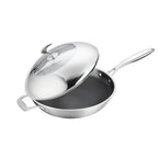 18/10 Stainless Steel 32cm Frying Pan Non Stick Interior with Helper Handle and Lid