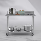120cm Commercial Kitchen Stainless Steel Work Bench with Backsplash and Caster Wheels