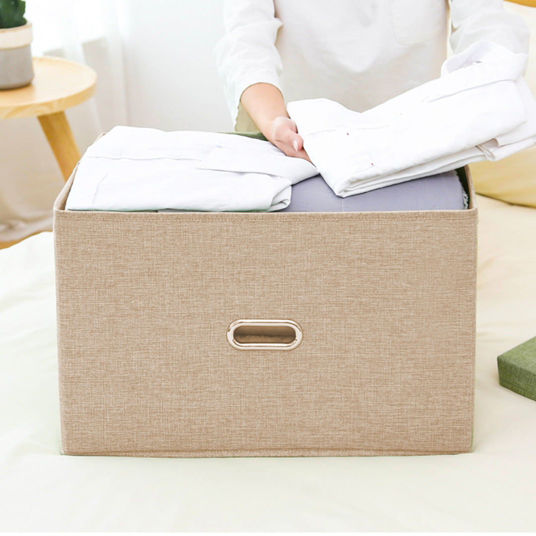 Beige Small Foldable Canvas Storage Box