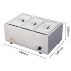Stainless Steel 3 X 1/2 GN Pan Electric Bain-Marie Food Warmer with Lid