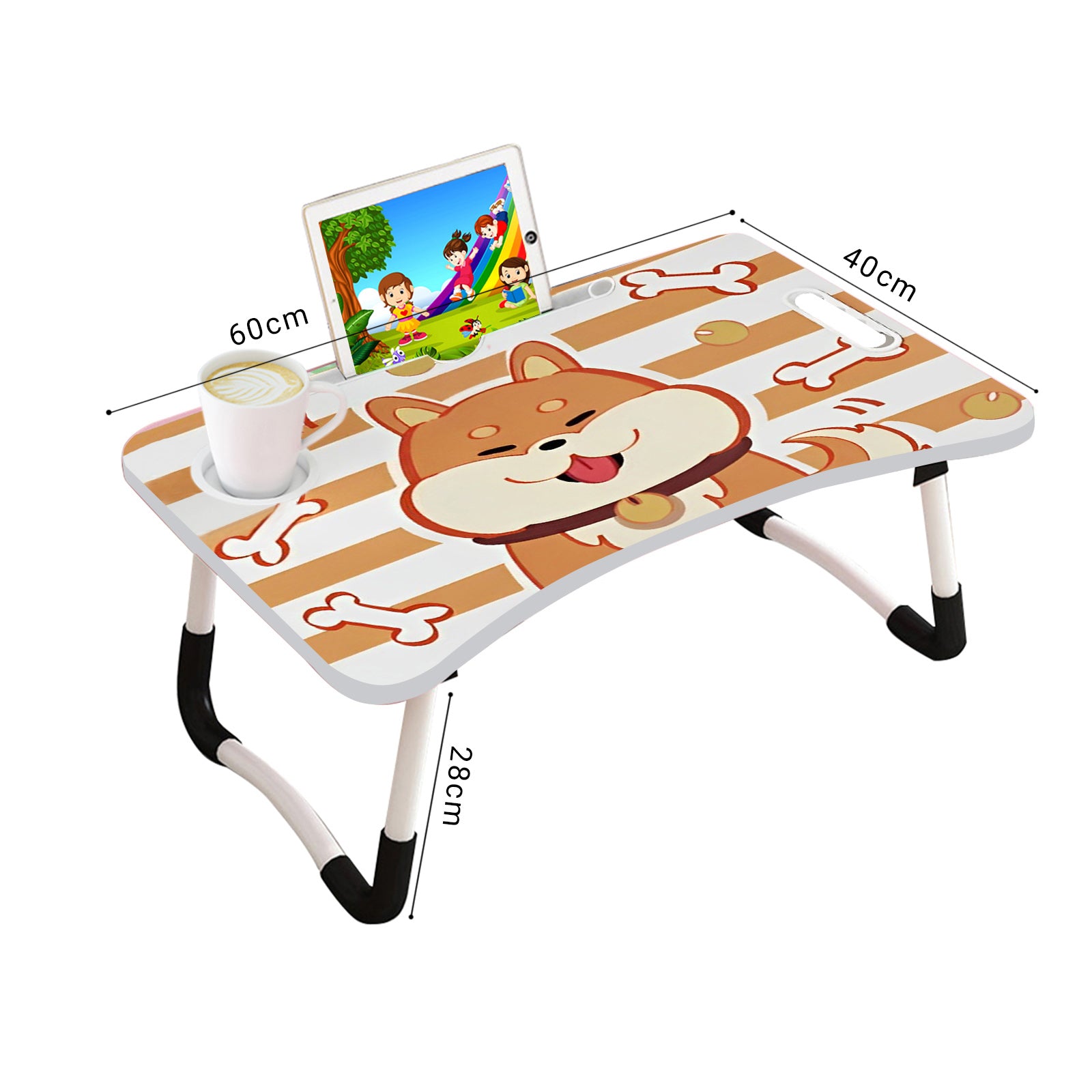 Brown Cute Dog Design Foldable Study Bed Table Adjustable Portable Desk Stand With Notebook Holder And Cup Slot