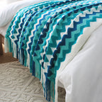 170cm Blue Acrylic Zigzag Throw Blanket
