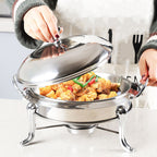 Stainless Steel Gold Accents Round Chafing Dish with Glass Top Lid