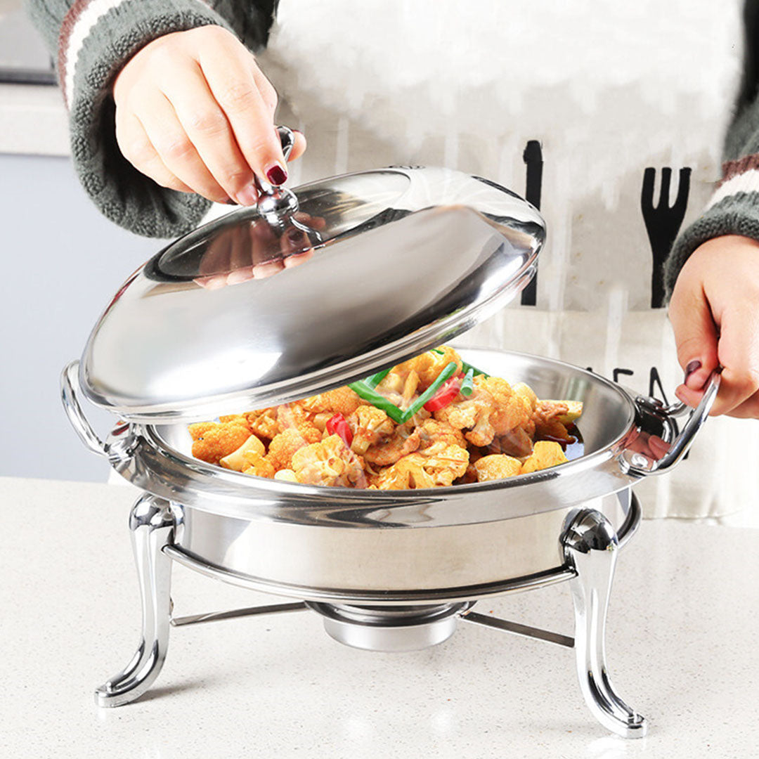 Stainless Steel Gold Accents Round Chafing Dish with Glass Top Lid