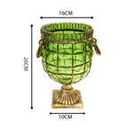Green European GlassFlower Vase with Metal Handle
