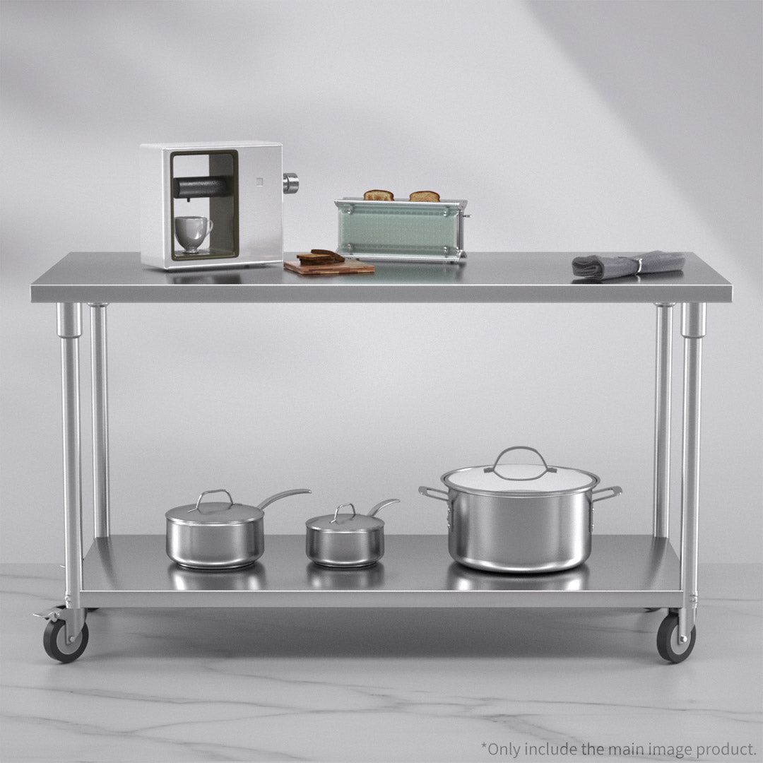 150cm Commercial Kitchen Stainless Steel Work Bench with Wheels