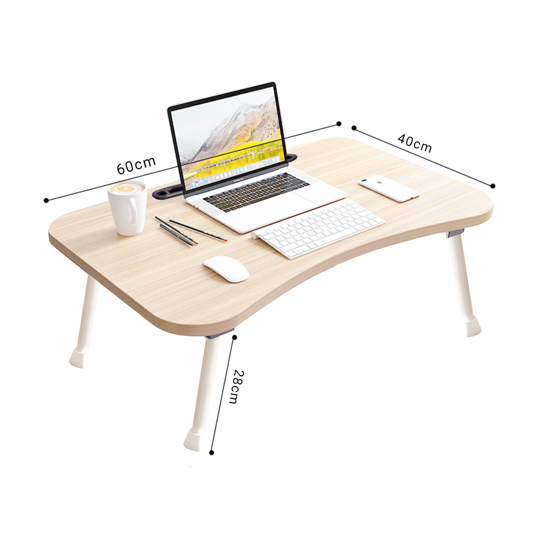 Beige Foldable Study Bed Table Adjustable Portable Desk Stand With Notebook Holder