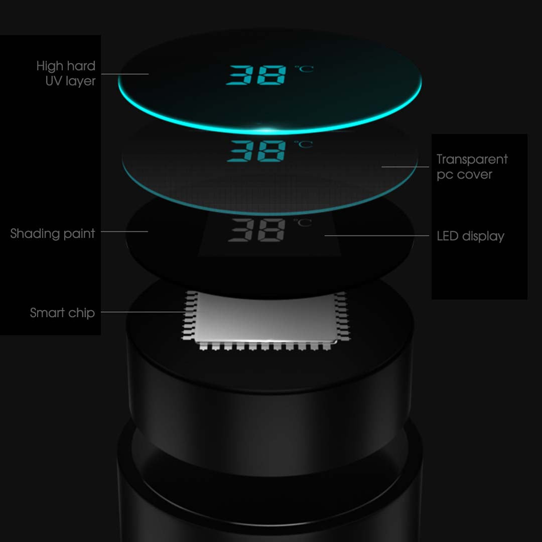 500ML Smart Thermometer Bottle Vacuum Flask Black