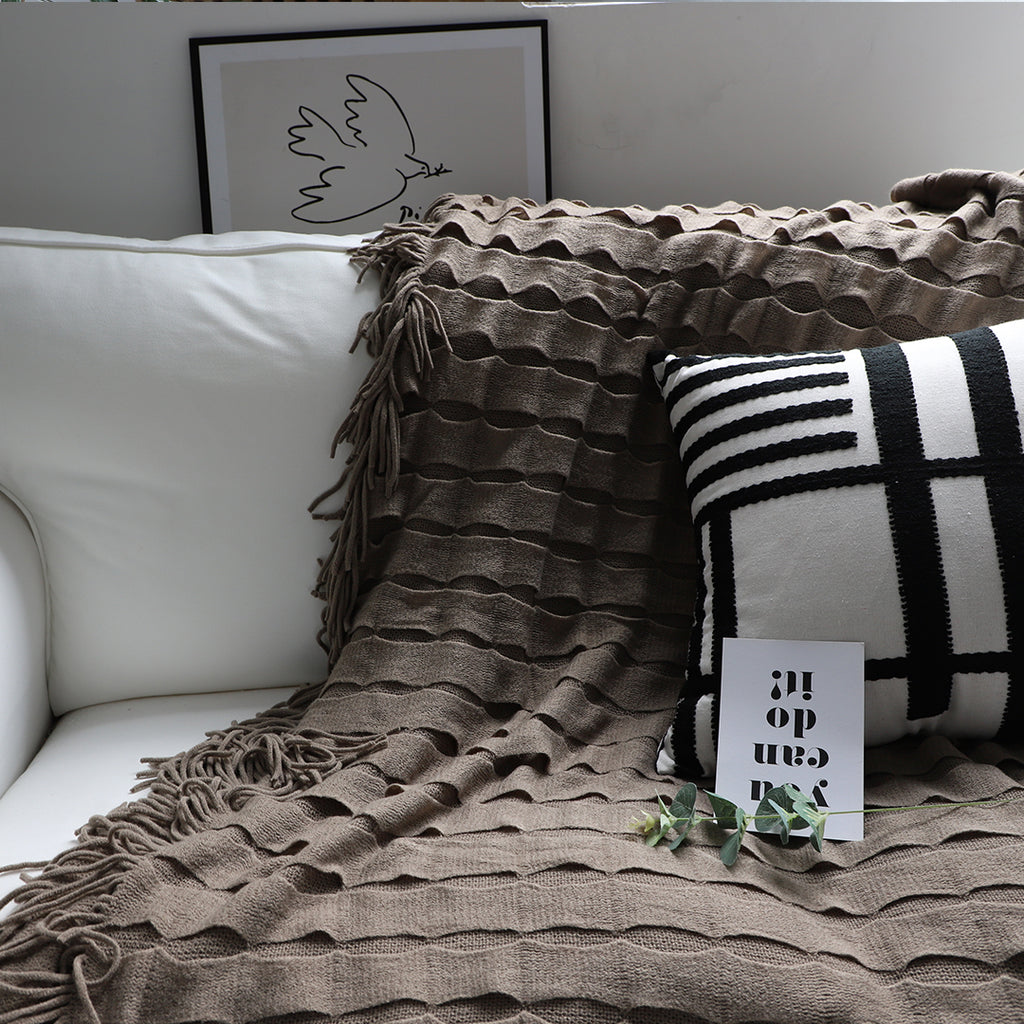 Coffee Textured Knitted Throw Blanket