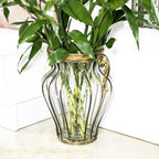 Clear European Glass Flower Vase with Two Metal Handle