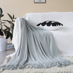 Grey Acrylic Knitted Throw Blanket