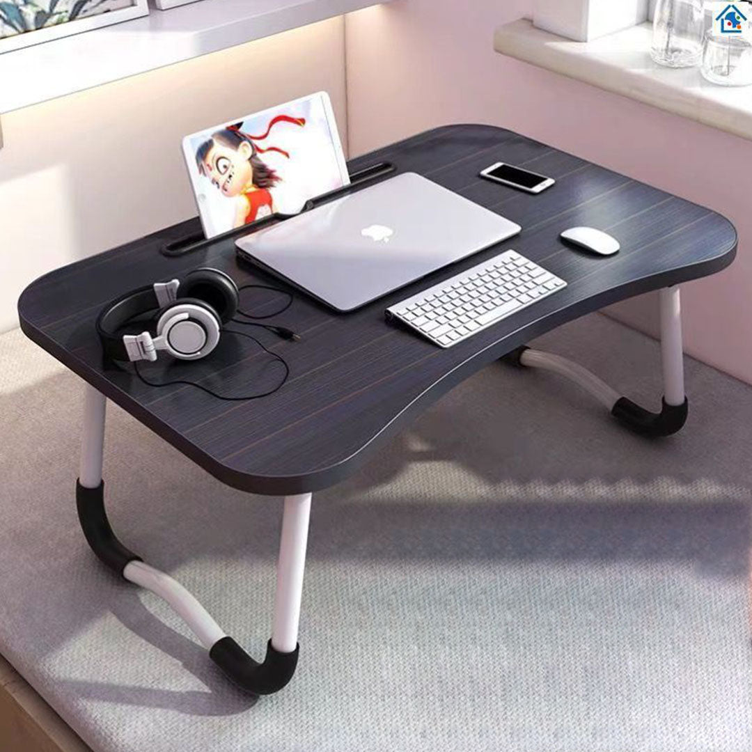 Black Foldable Study Bed Table Adjustable Portable Desk Stand With Notebook Holder