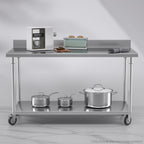 150cm Commercial Kitchen Stainless Steel Work Bench with Backsplash and Caster Wheels