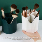 White 2 Tier Cosmetic Storage with Brush Lipstick Holder Organiser and LED Light Tabletop Mirror Set