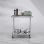 80cm Commercial Kitchen Stainless Steel Work Bench with Backsplash and Caster Wheels