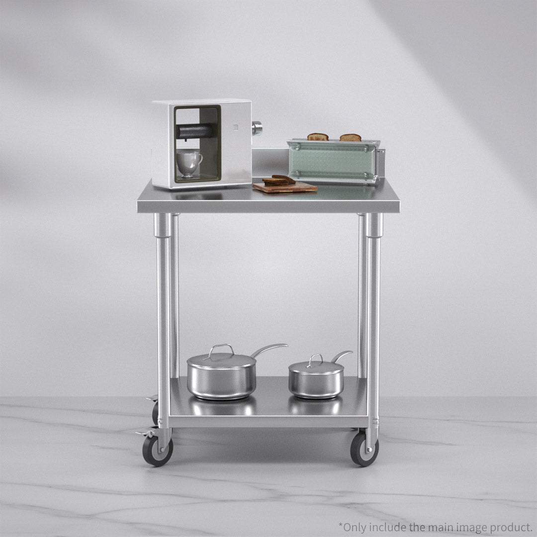 80cm Commercial Kitchen Stainless Steel Work Bench with Backsplash and Caster Wheels