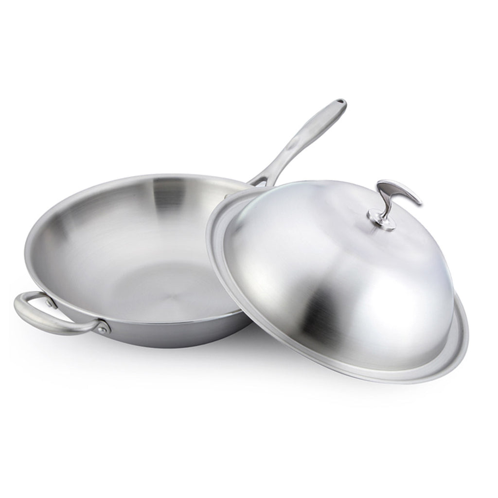 18/10 Stainless Steel 34cm Frying Pan Skillet with Helper Handle and Lid