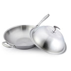 18/10 Stainless Steel 34cm Frying Pan Skillet with Helper Handle and Lid