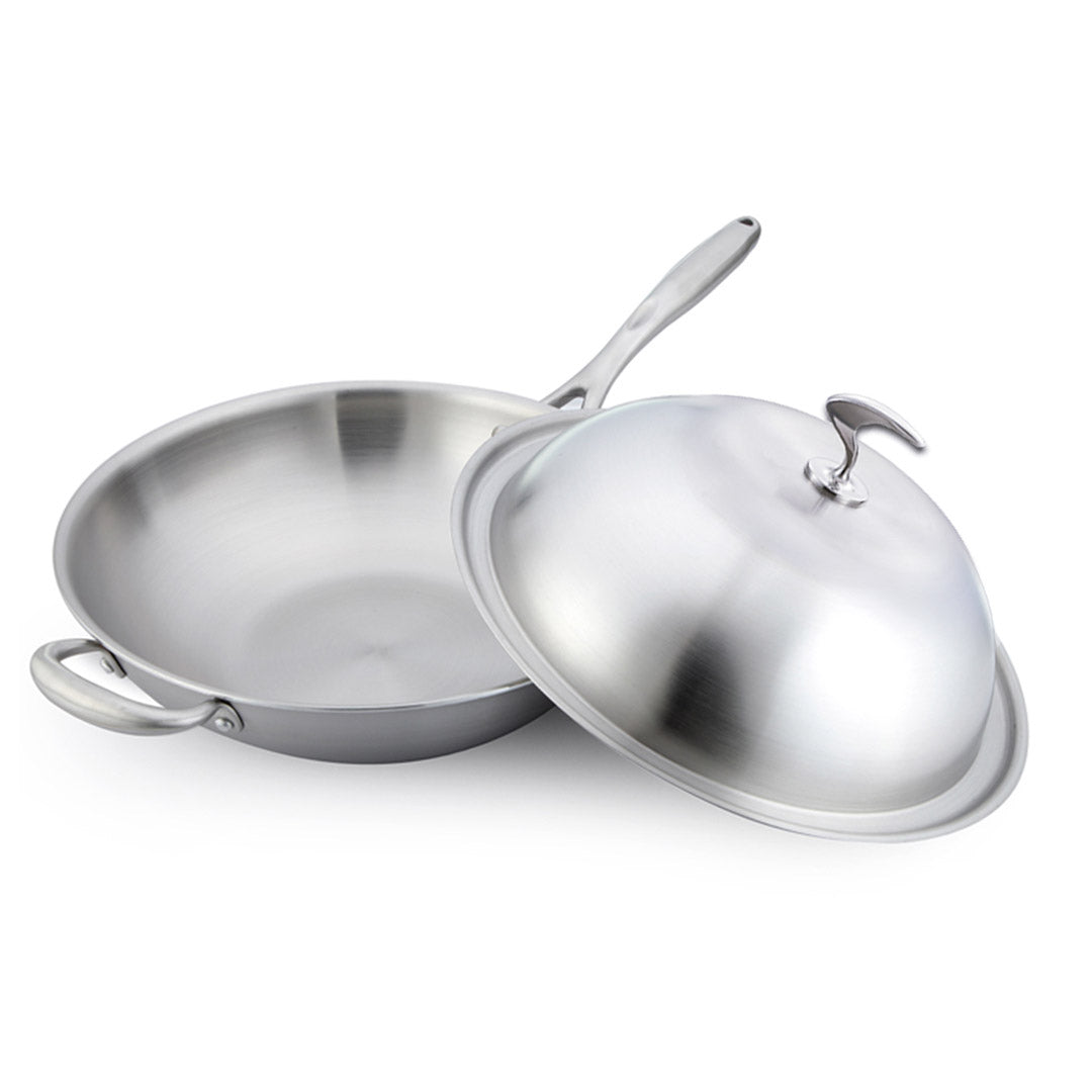 18/10 Stainless Steel 34cm Frying Pan Skillet with Helper Handle and Lid