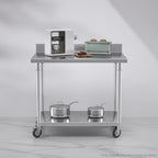 100cm Commercial Kitchen Stainless Steel Work Bench with Backsplash and Caster Wheels