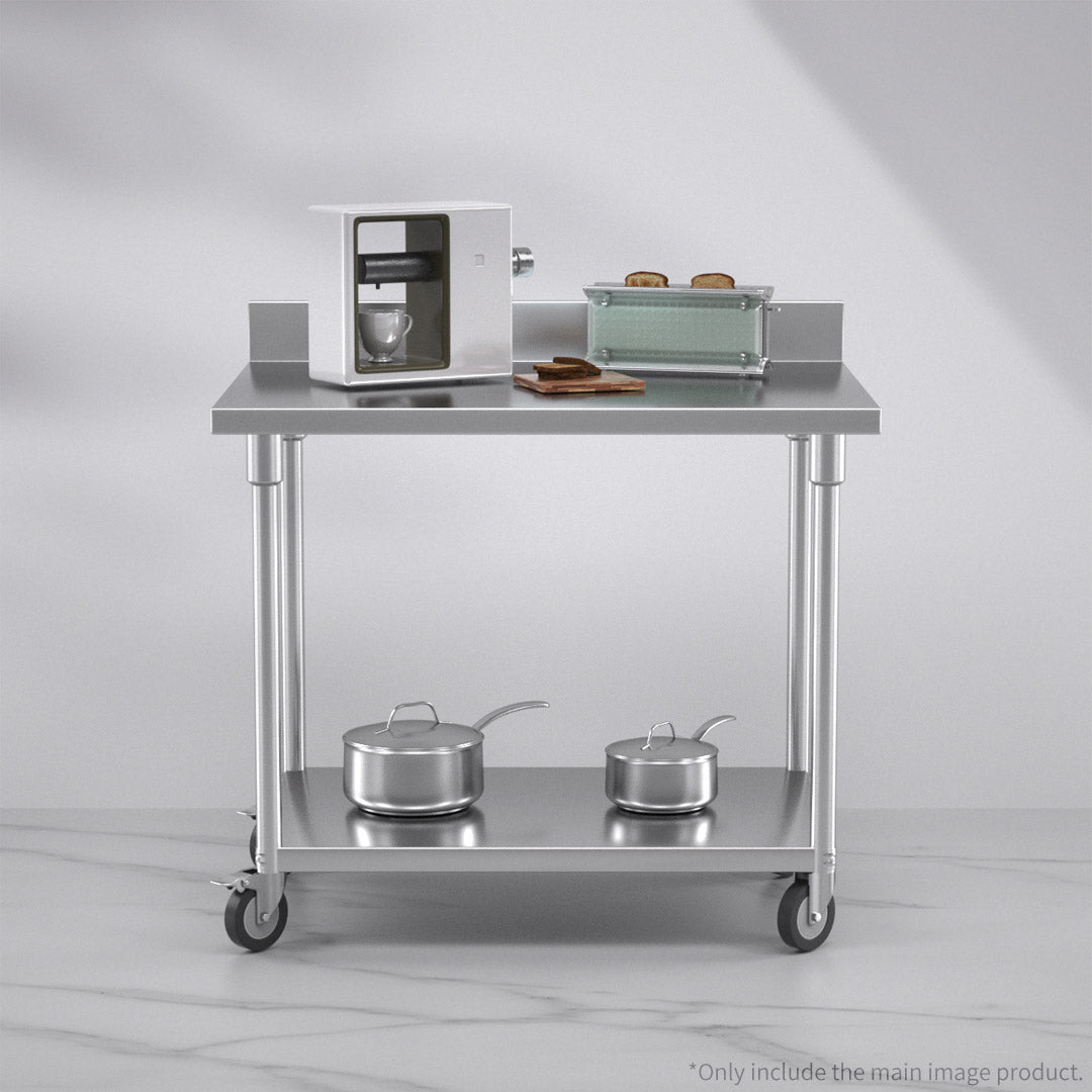100cm Commercial Kitchen Stainless Steel Work Bench with Backsplash and Caster Wheels