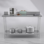 Commercial Kitchen Stainless Steel Bench Table with Back-splash 150*70*85cm