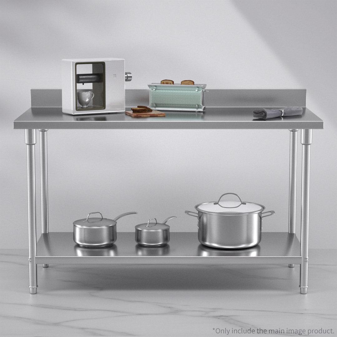 Commercial Kitchen Stainless Steel Bench Table with Back-splash 150*70*85cm