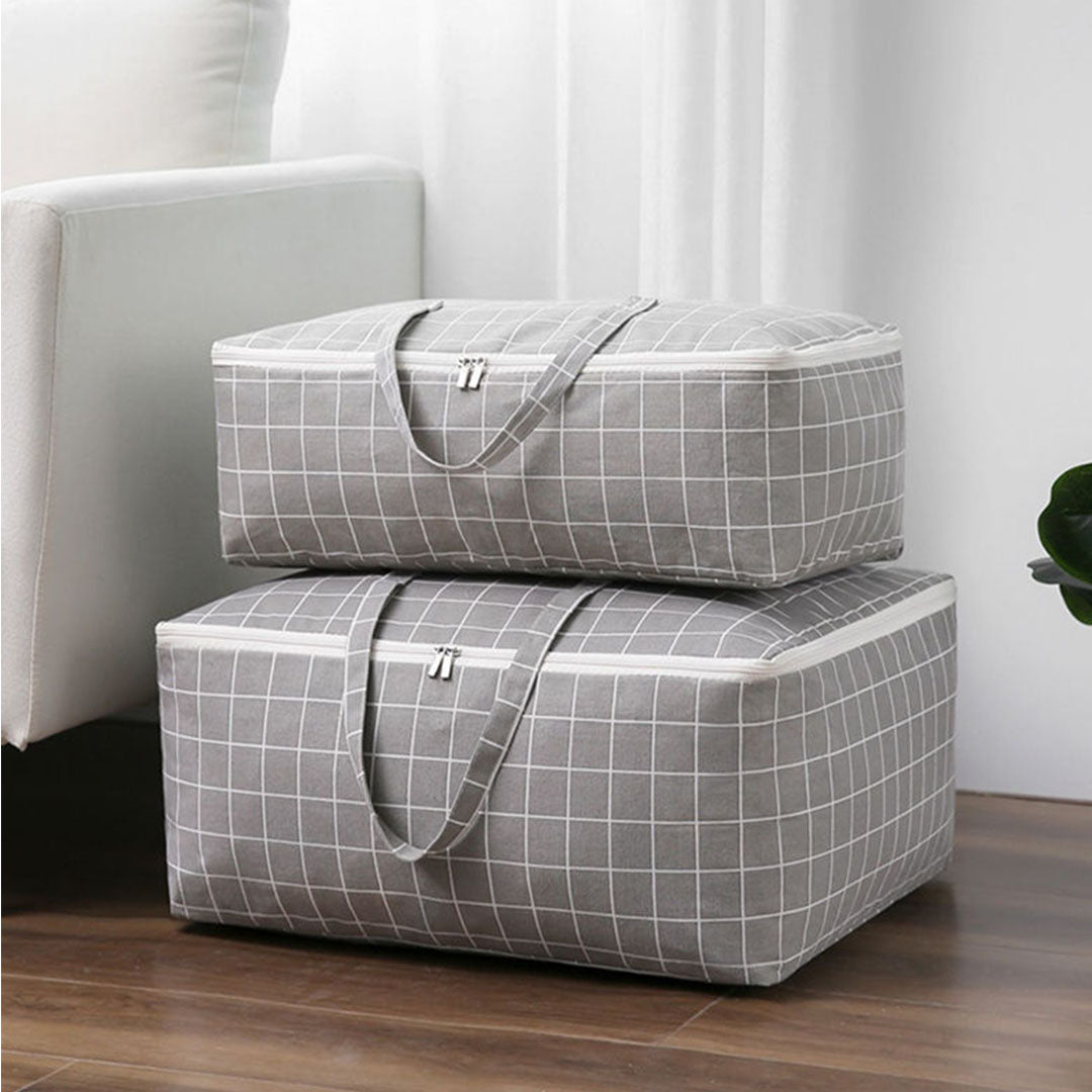 Grey Plaid Medium Storage Luggage Bag