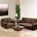 Coffee Colored 2- Seater Sofa Cover with Ruffled Skirt